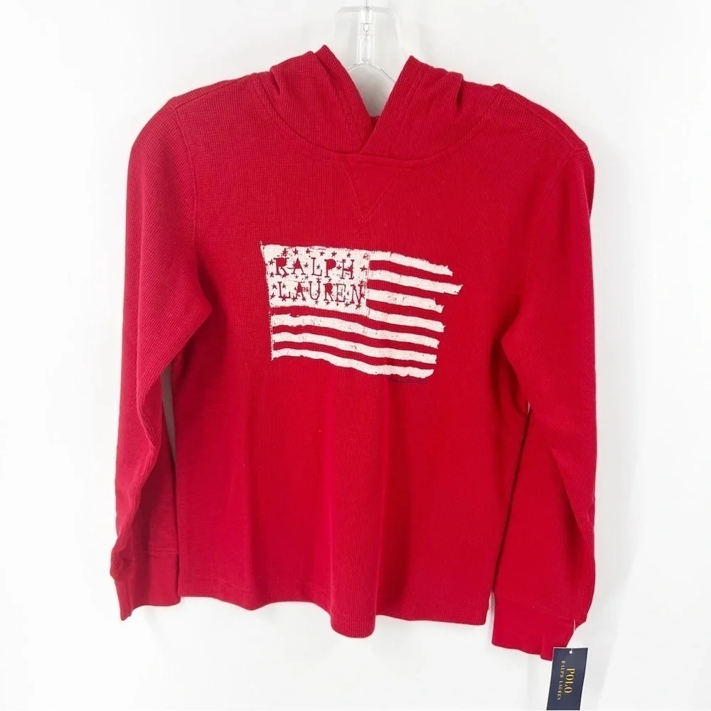 ✅ NWT RALPH LAUREN KIDS RED PULLOVER HOODIE SIZE‎ MEDIUM 10-12